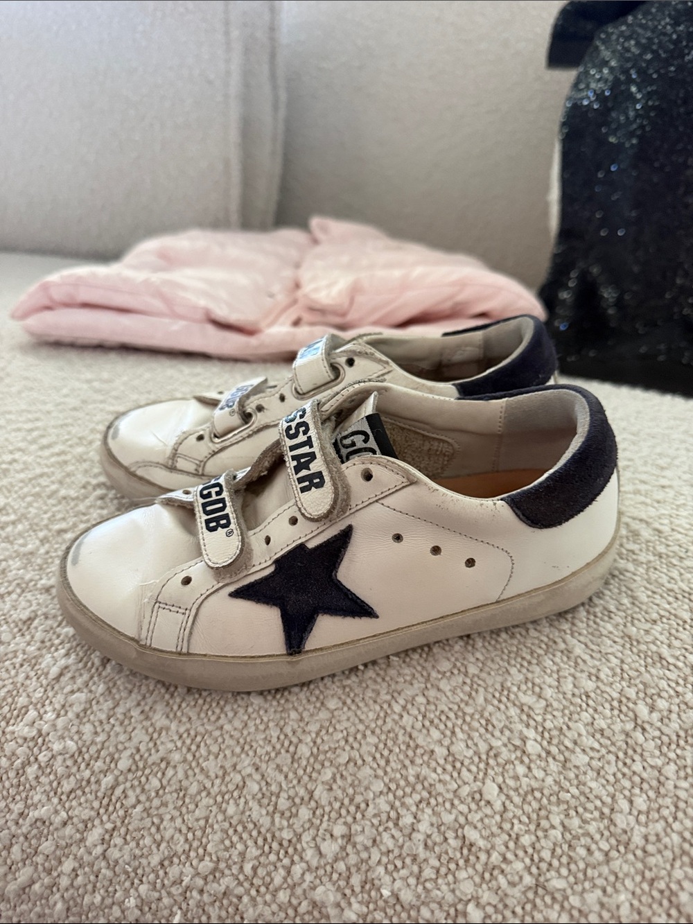 Golden Goose Kids White Sneakers with Black Star and Heel